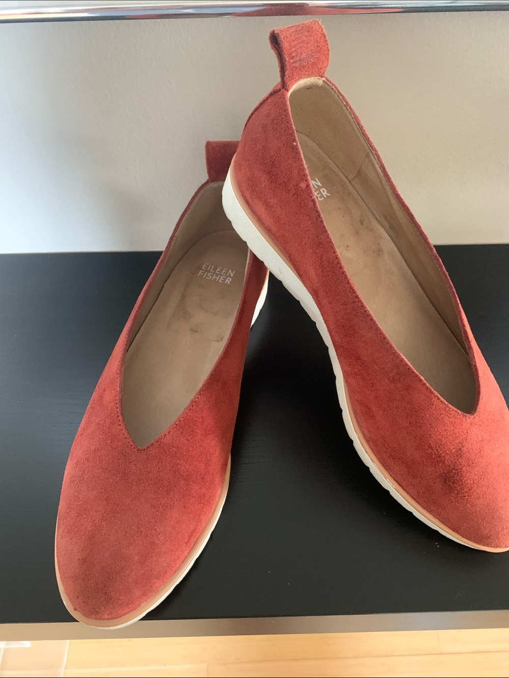 Eileen Fisher Suede Slip-On Flats in Rust
